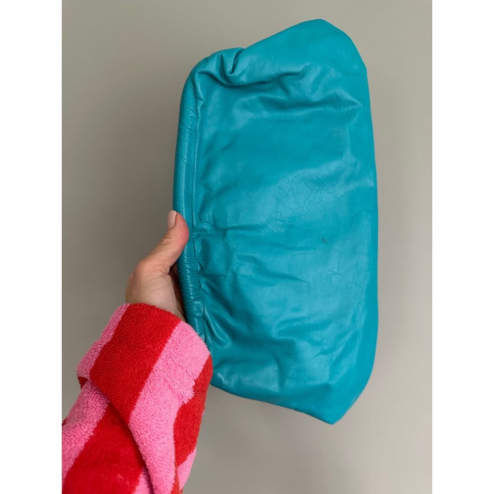 Vintage Evening Clutch Handbag teal Blue Leather Envelope Purse